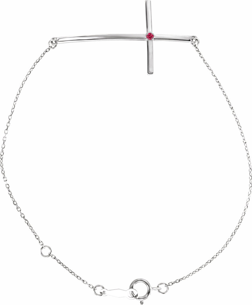 sterling silver imitation ruby sideways cross bracelet   