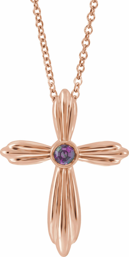 14k rose alexandrite cross 16-18" necklace