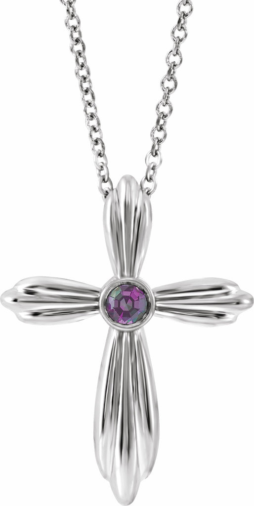 14k white alexandrite cross 16-18" necklace