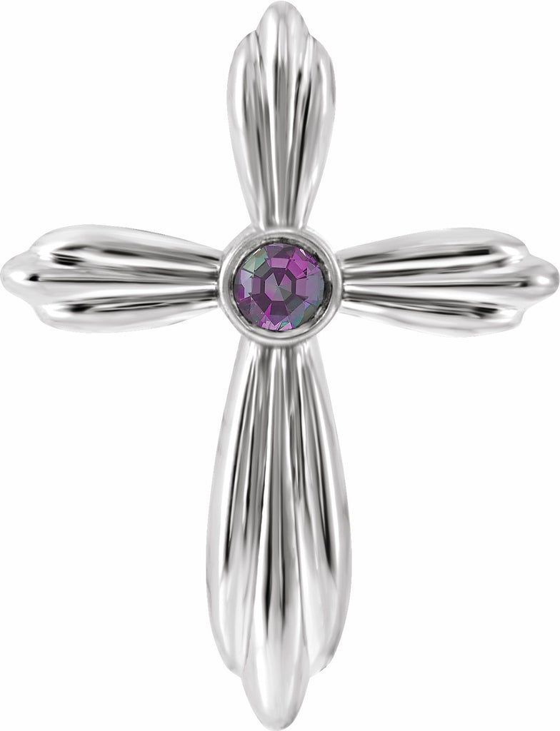 14k white alexandrite cross pendant    