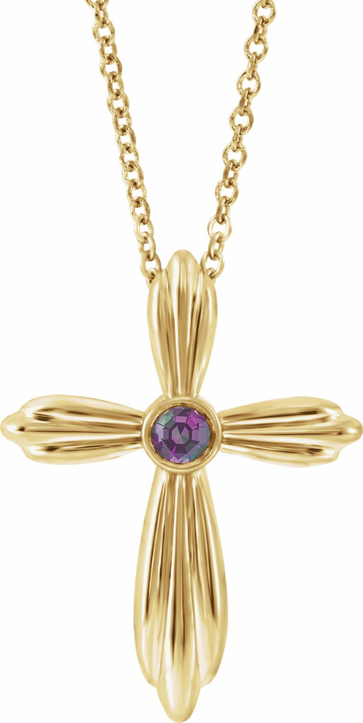 14k yellow chathamâ® lab-created alexandrite cross 16-18" necklace  