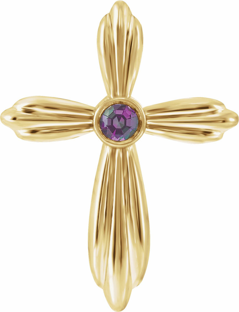 14k yellow alexandrite cross pendant    