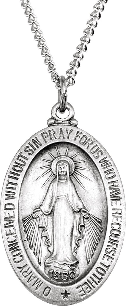 sterling silver 23x16 mm oval miraculous medal 18" necklace