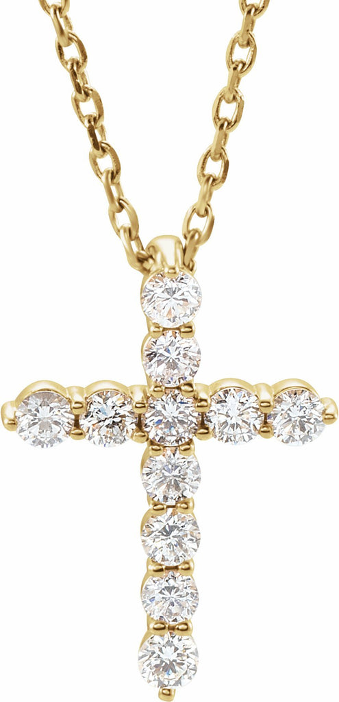 14k yellow 14.7x10.6 mm 1/4 ctw diamond cross 16-18" necklace