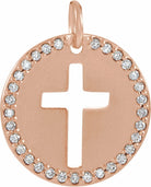 14k rose .08 ctw diamond pierced cross disc pendant 