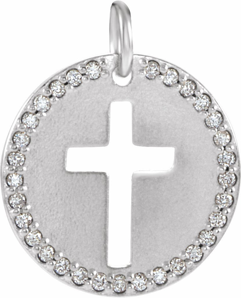 sterling silver .08 ctw diamond pierced cross disc pendant 