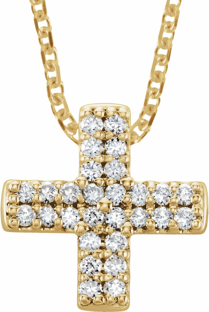 14k yellow .07 ctw diamond cross necklace