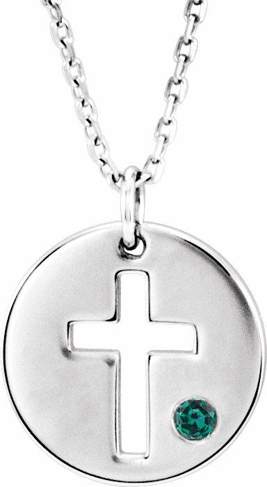 14k white alexandrite pierced cross disc 16-18" necklace 