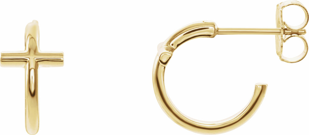 14k yellow 11.8 mm cross hoop earrings