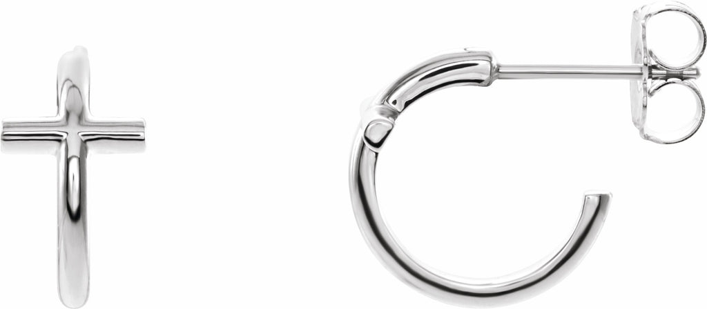 platinum 11.8 mm cross hoop earrings