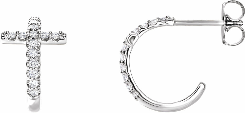 platinum 1/4 ctw diamond cross hoop earrings