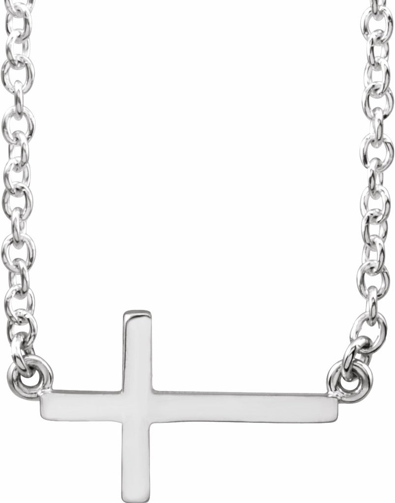 14k white 17x9 mm sideways cross 16-18" necklace