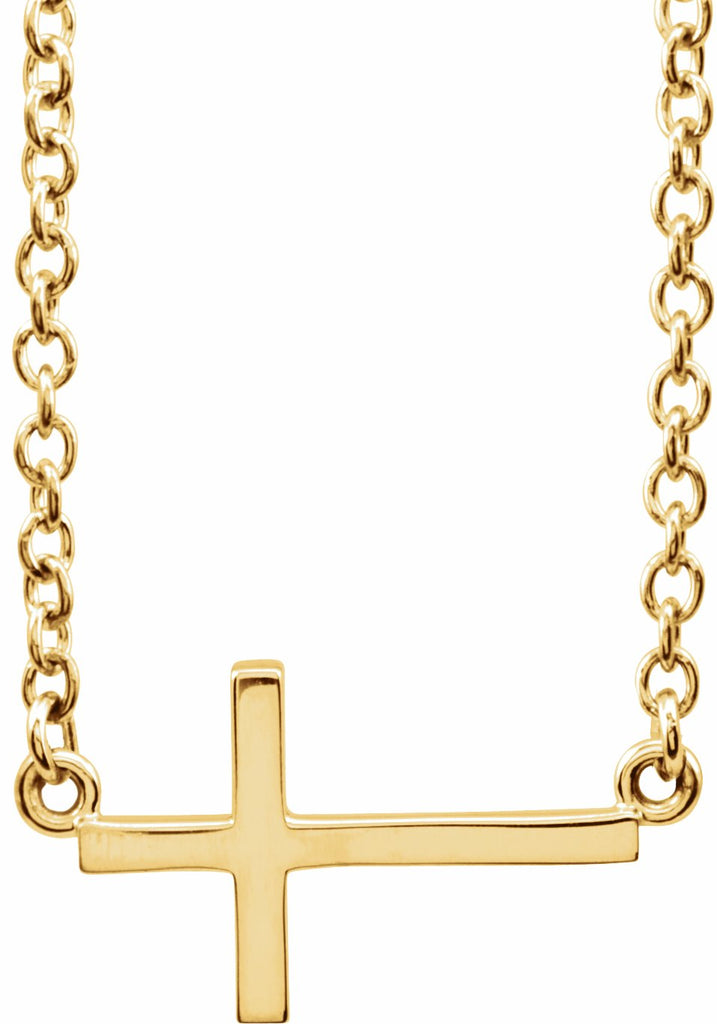 14k yellow 17x9 mm sideways cross 16-18" necklace