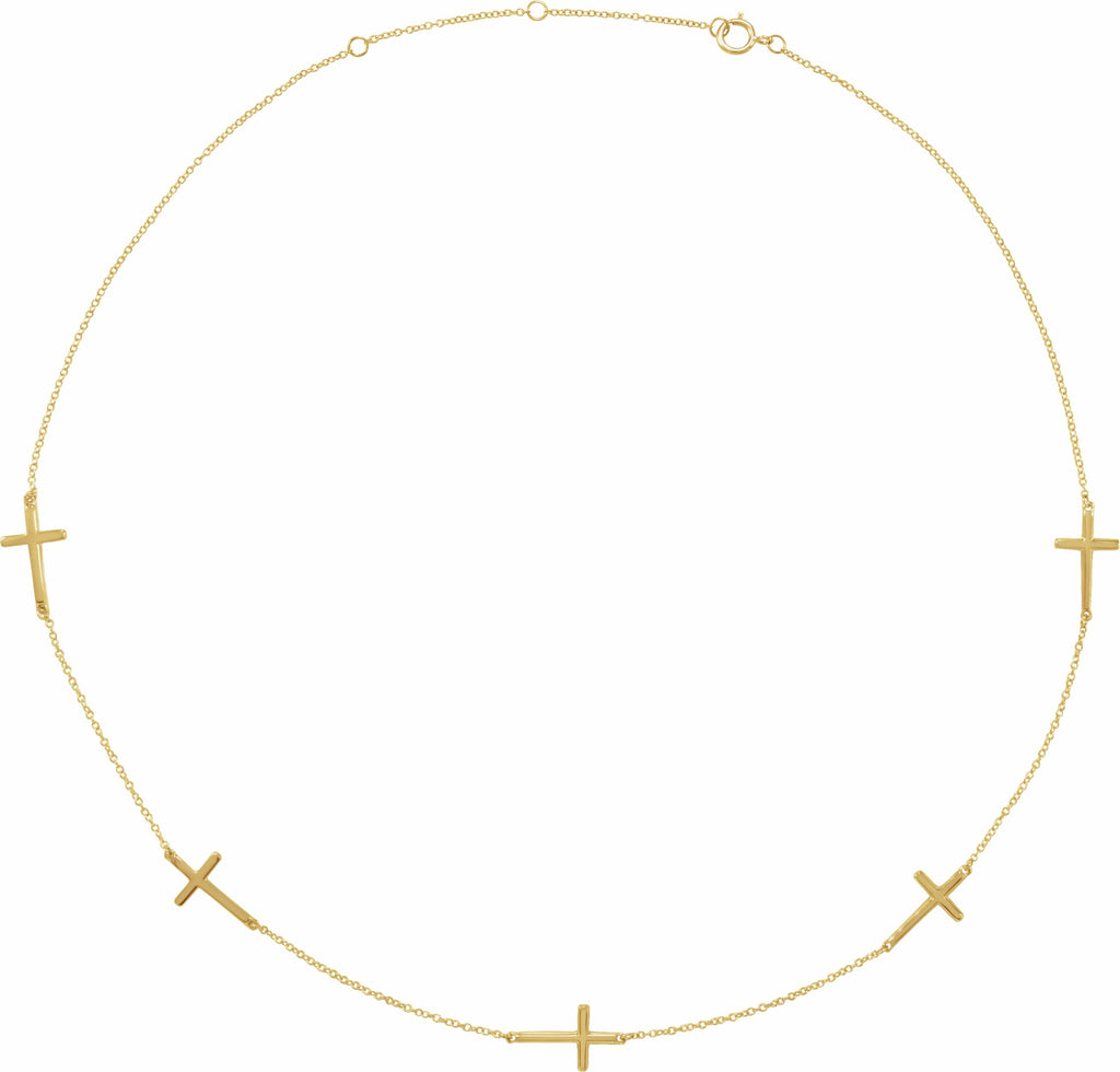 14k yellow 5-station cross adjustable 16-18â€ necklace  