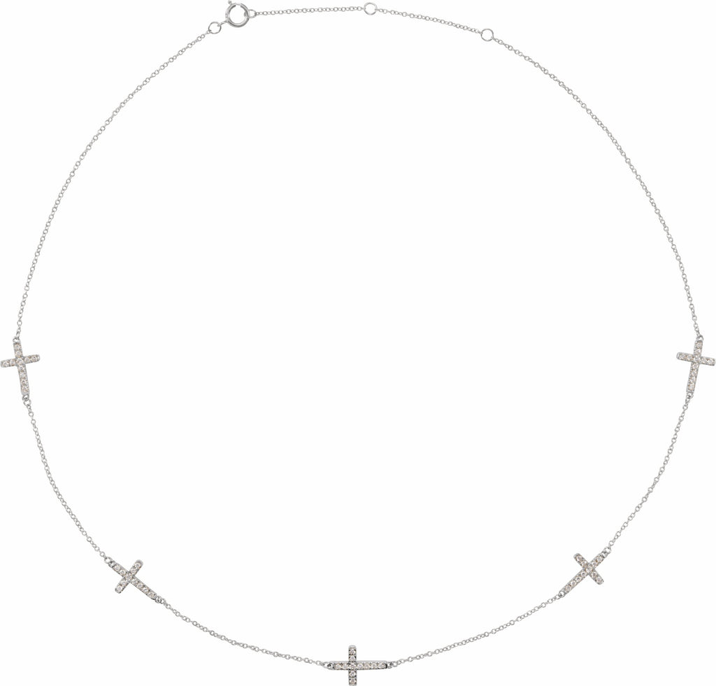 14k white 1/8 ctw diamond 5-station cross adjustable 16-18â€ necklace 