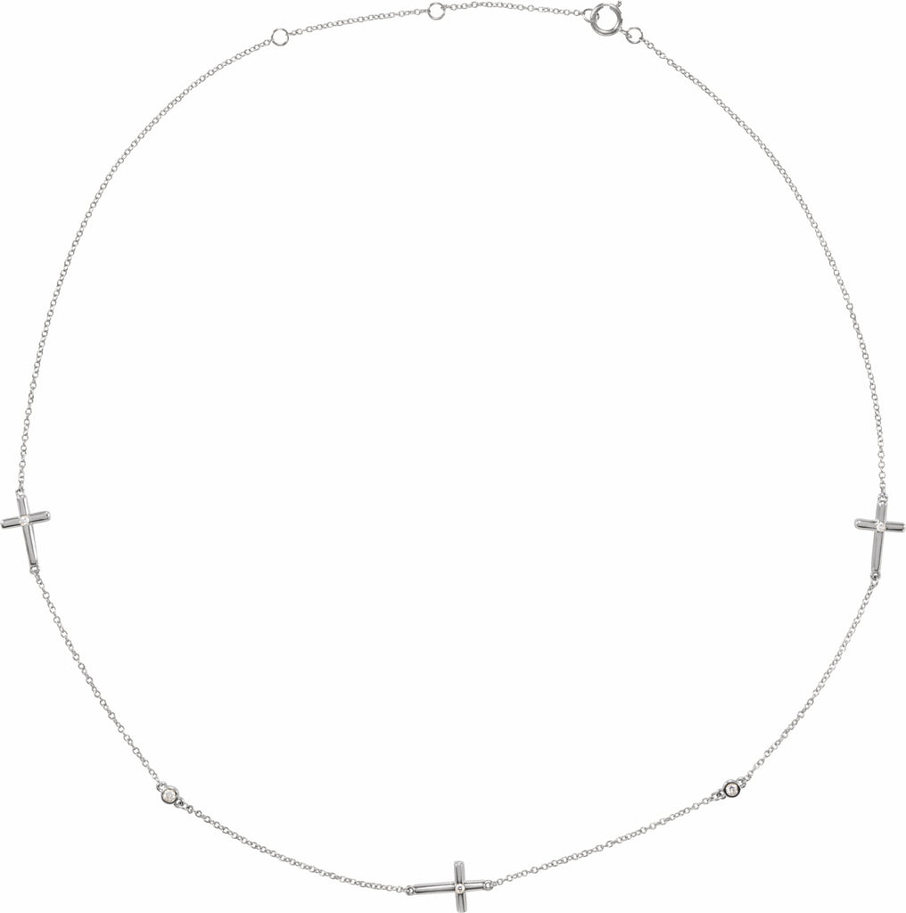 14k white 1/10 ctw diamond 5-station cross adjustable 16-18â€ necklace  