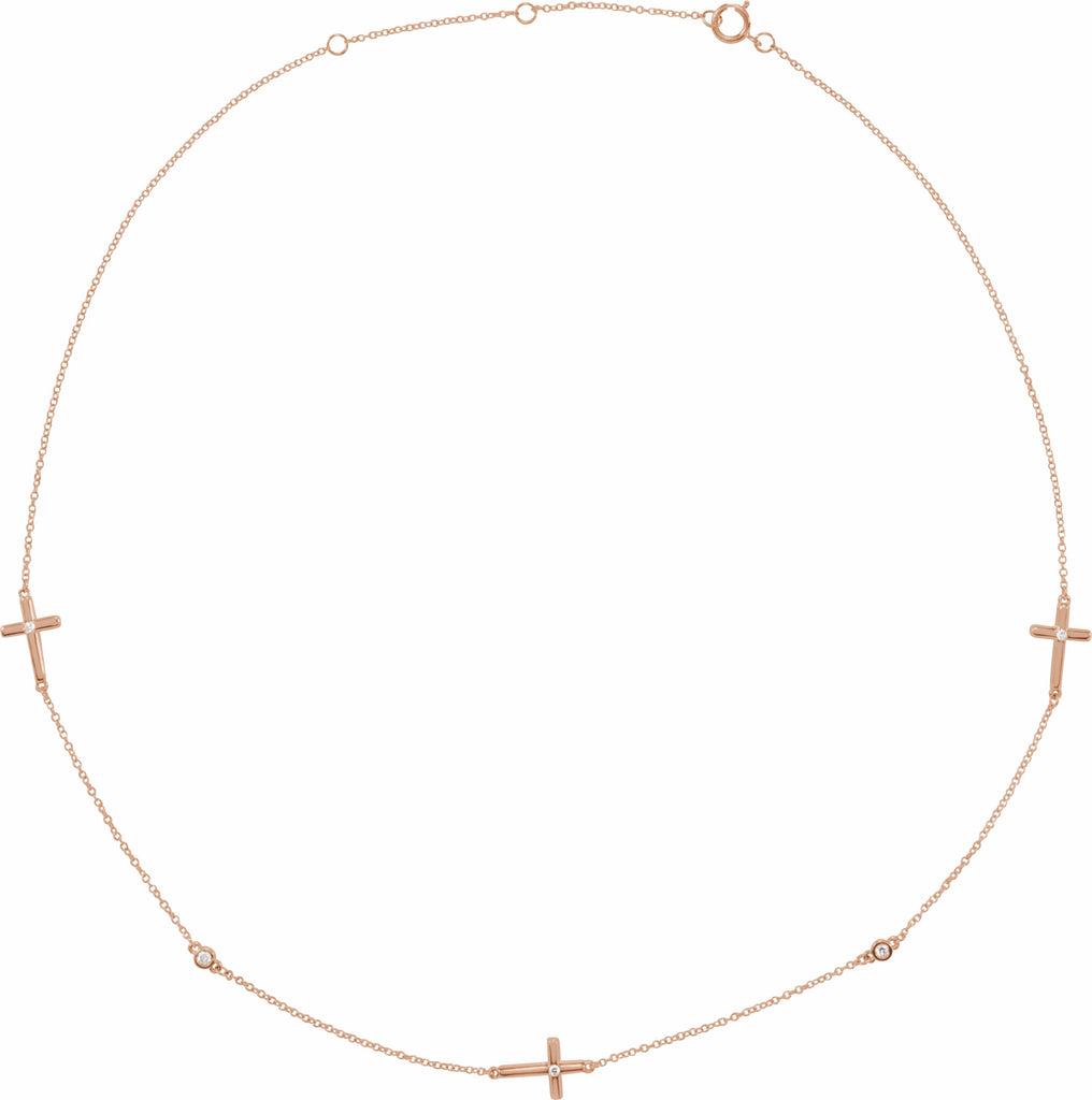 14k rose 1/10 ctw diamond 5-station cross adjustable 16-18â€ necklace  