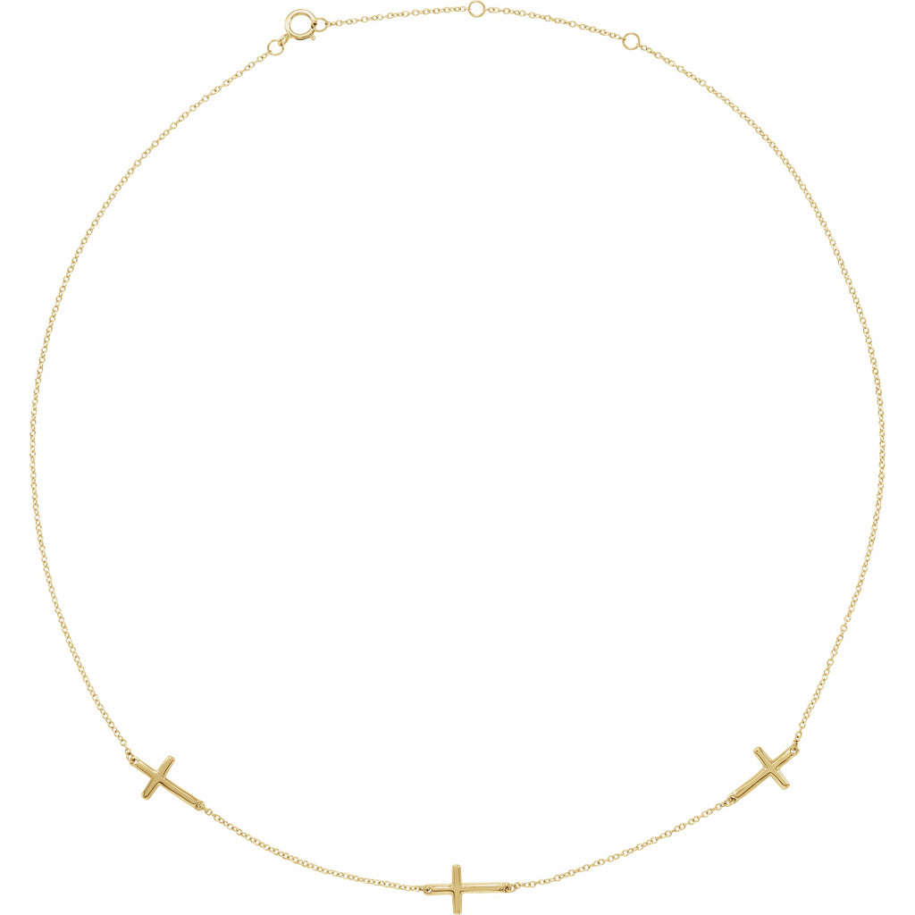 14k yellow 3-station cross adjustable 16-18â€ necklace  