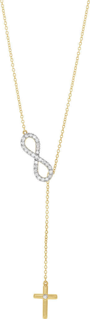 14k yellow 1/5 ctw diamond infinity-inspired cross 16-18" necklace