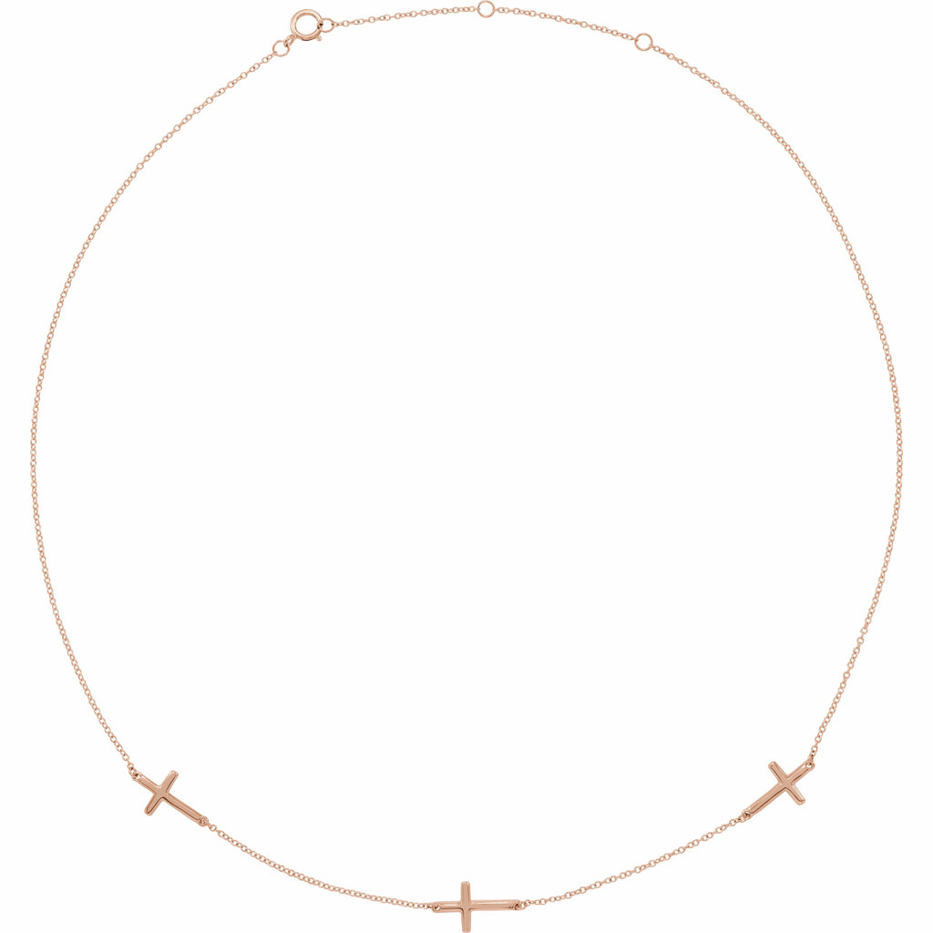 14k rose 3-station cross adjustable 16-18â€  necklace  