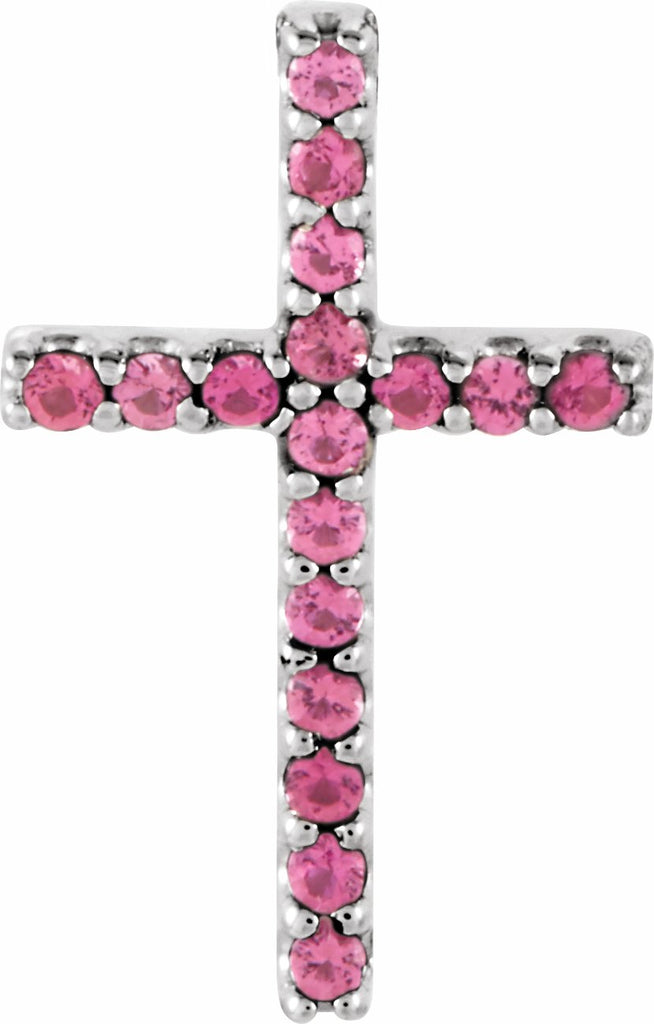 14k white pink tourmaline petite cross pendant    