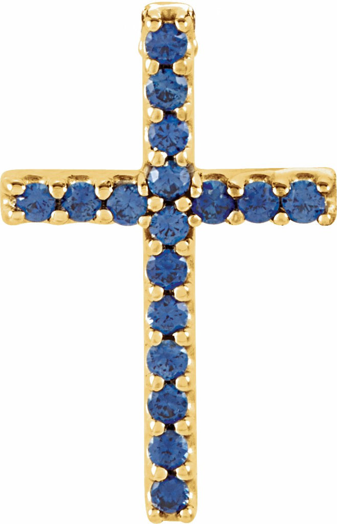 14k yellow blue sapphire petite cross pendant  