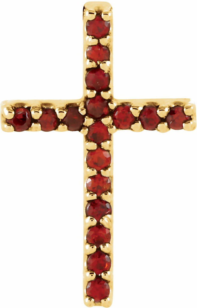 14k yellow mozambique garnet petite cross pendant   