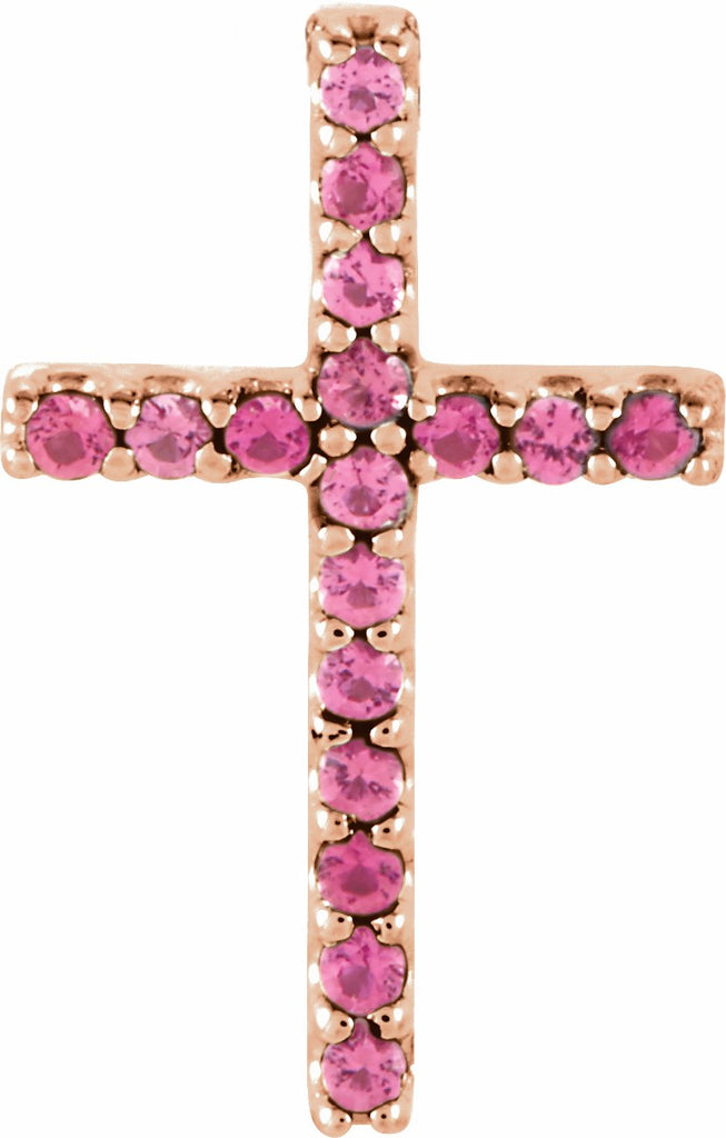 14k rose pink tourmaline petite cross pendant    