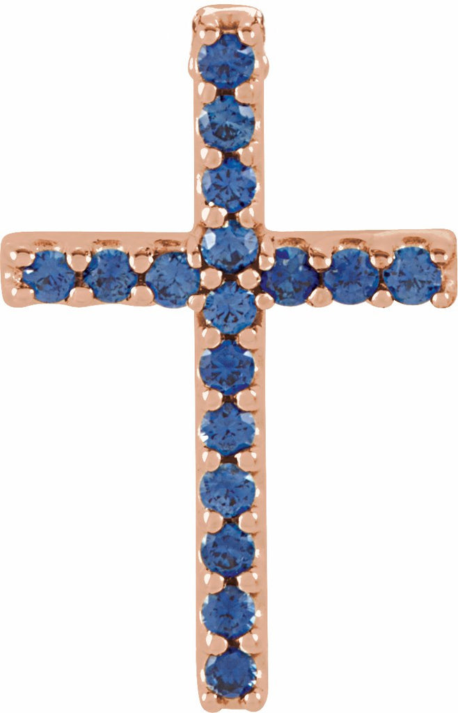 14k rose blue sapphire petite cross pendant  