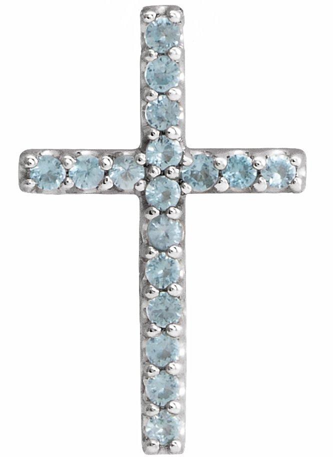 14k white swiss blue topaz 
petite cross pendant 