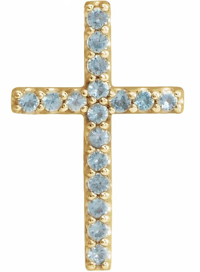 14k yellow swiss blue topaz petite cross pendant 