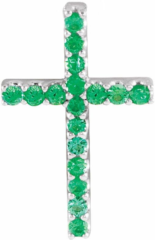 14k white emerald petite cross pendant      