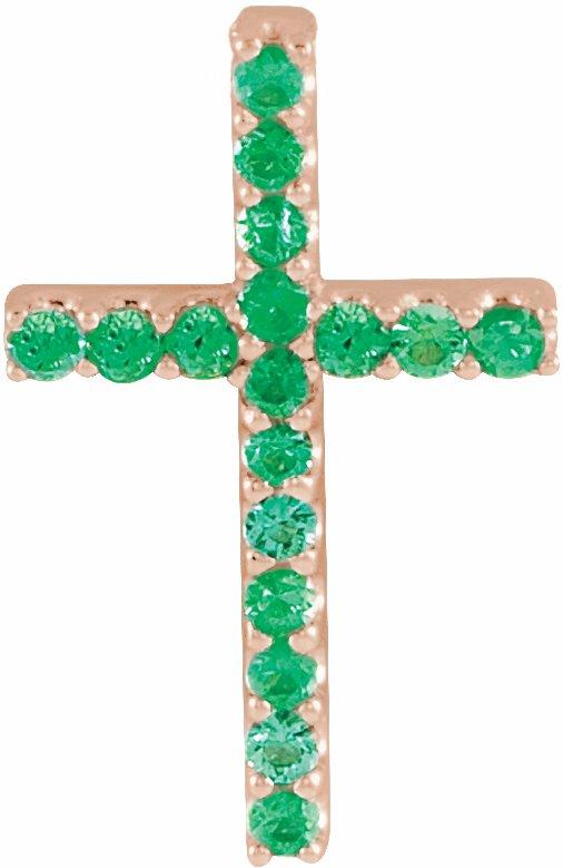 14k rose emerald petite cross pendant      