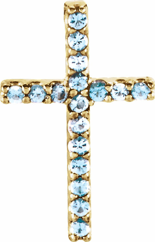 14k yellow aquamarine petite cross pendant     