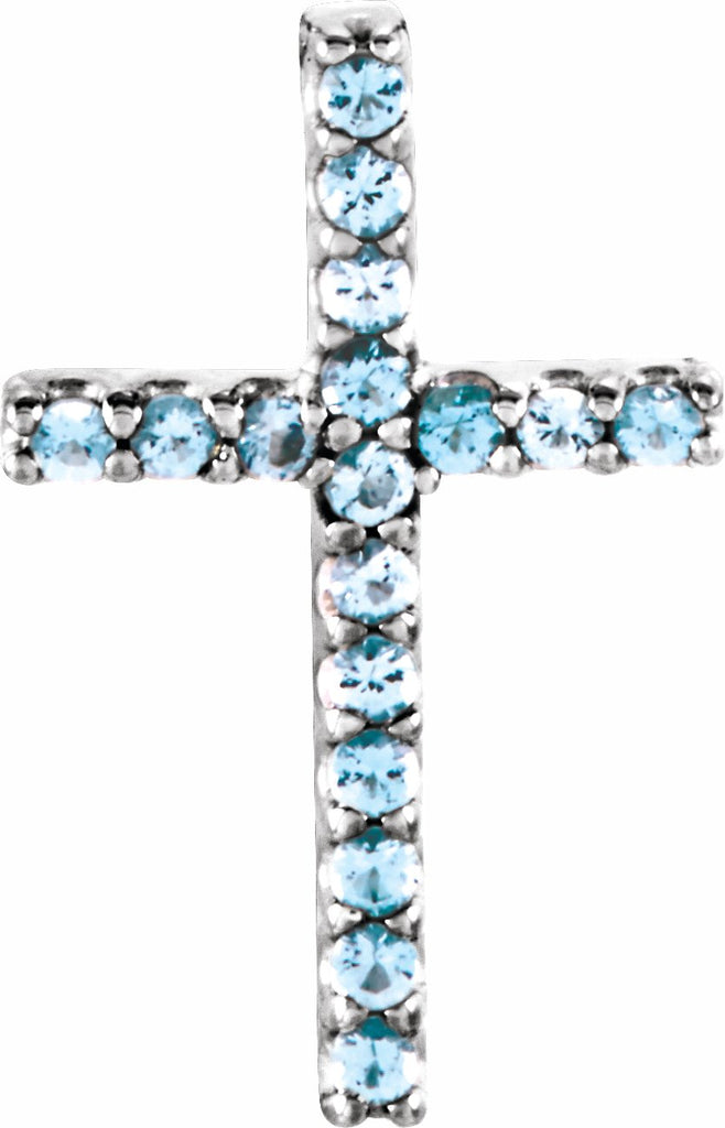 14k white aquamarine petite cross pendant     