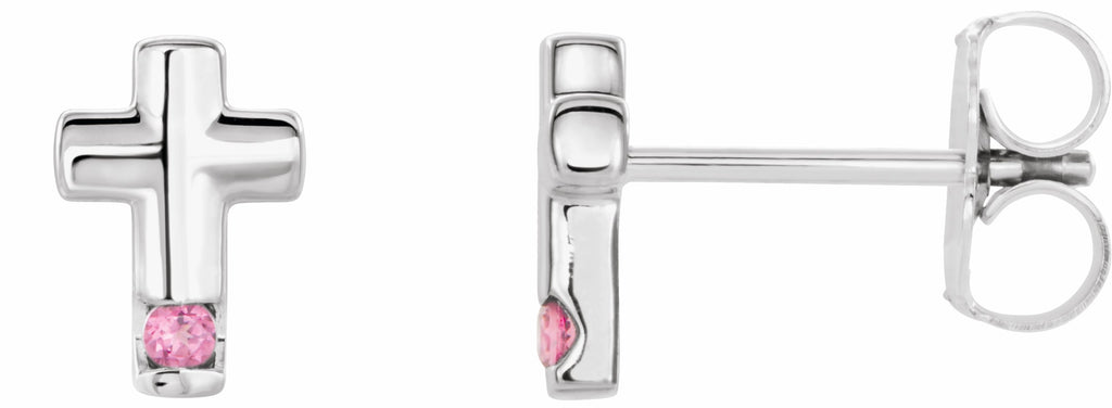 sterling silver pink tourmaline cross earrings         