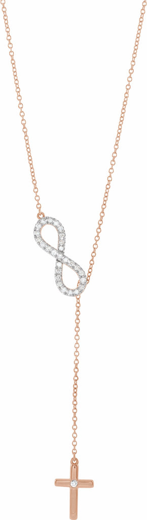 14k rose 1/5 ctw diamond infinity-inspired cross 16-18" necklace