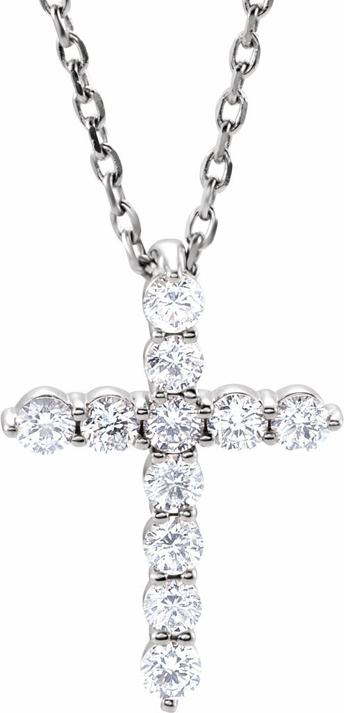 14k white 14.6x10.5 mm 1/4 ctw diamond cross 16-18" necklace