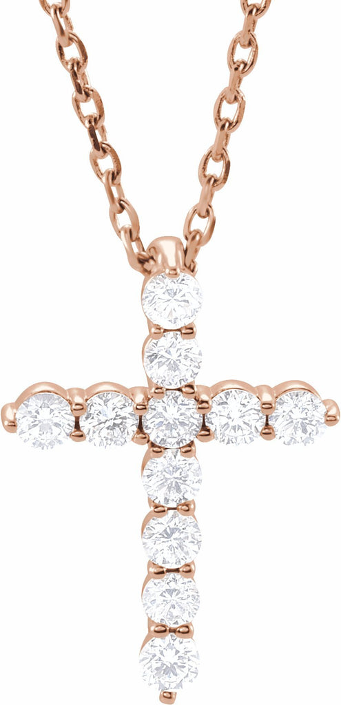 14k rose 14.6x10.5 mm 1/4 ctw diamond cross 16-18" necklace