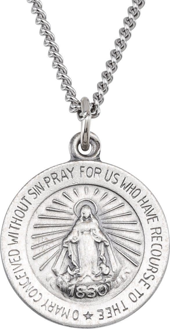 sterling silver 18 mm miraculous medal with 18" curb chain