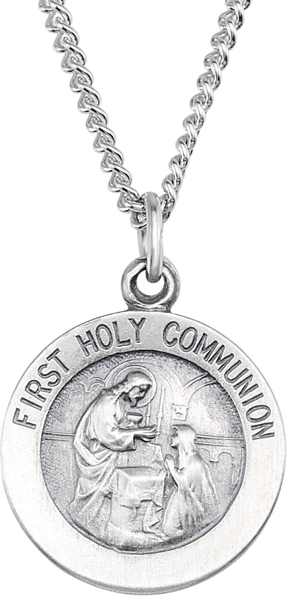 sterling silver 18 mm first communion medal 18" necklace