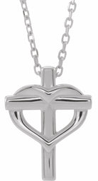 sterling silver youth cross with heart 15" necklace