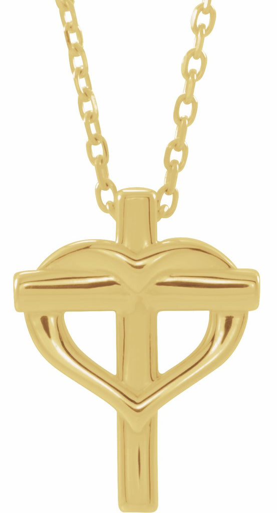 14k yellow youth cross with heart 15" necklace