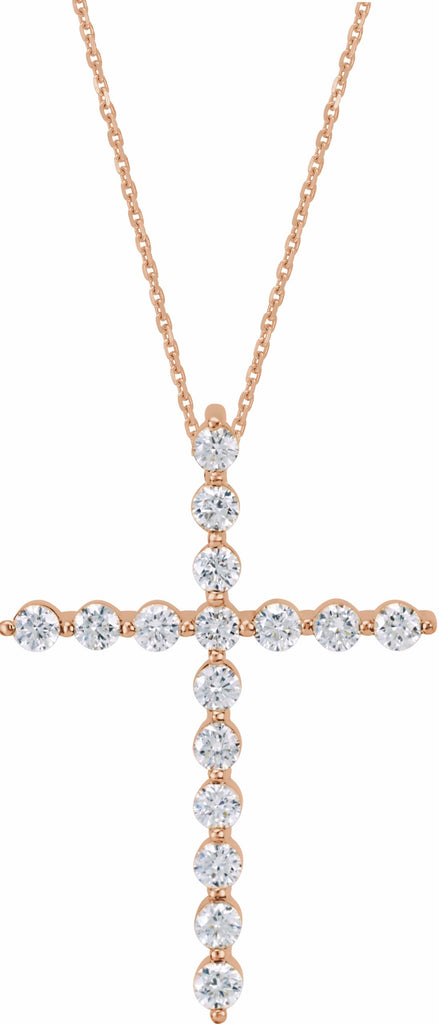 14k rose 1 ctw diamond cross 18" necklace