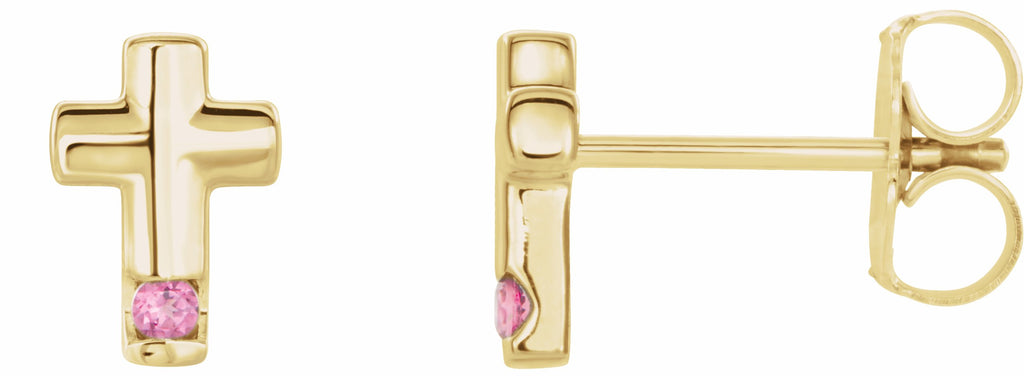 14k yellow pink tourmaline cross earrings         