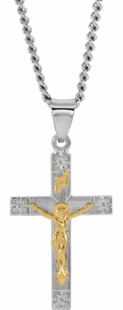 sterling silver & 14k yellow 28x16.2 mm crucifix 24: necklace