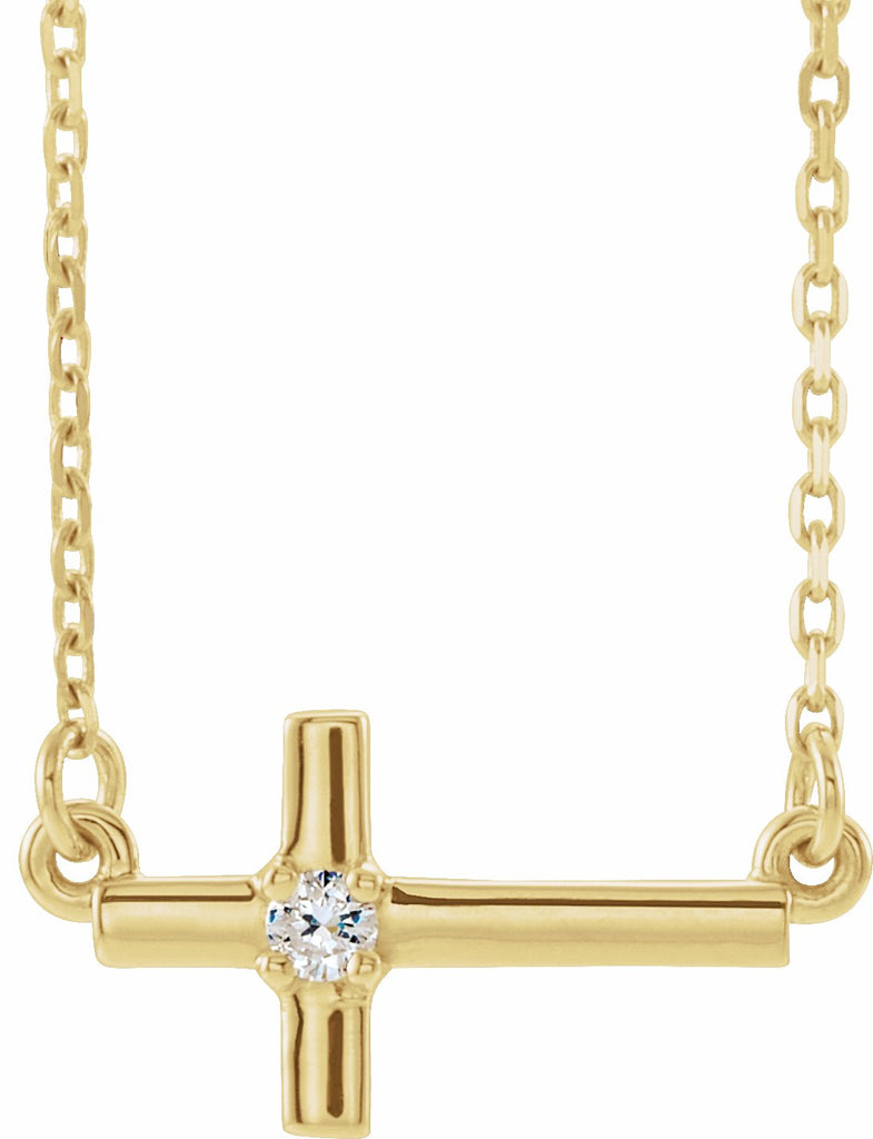 14k yellow .03 ctw diamond sideways cross 16-18" necklace 