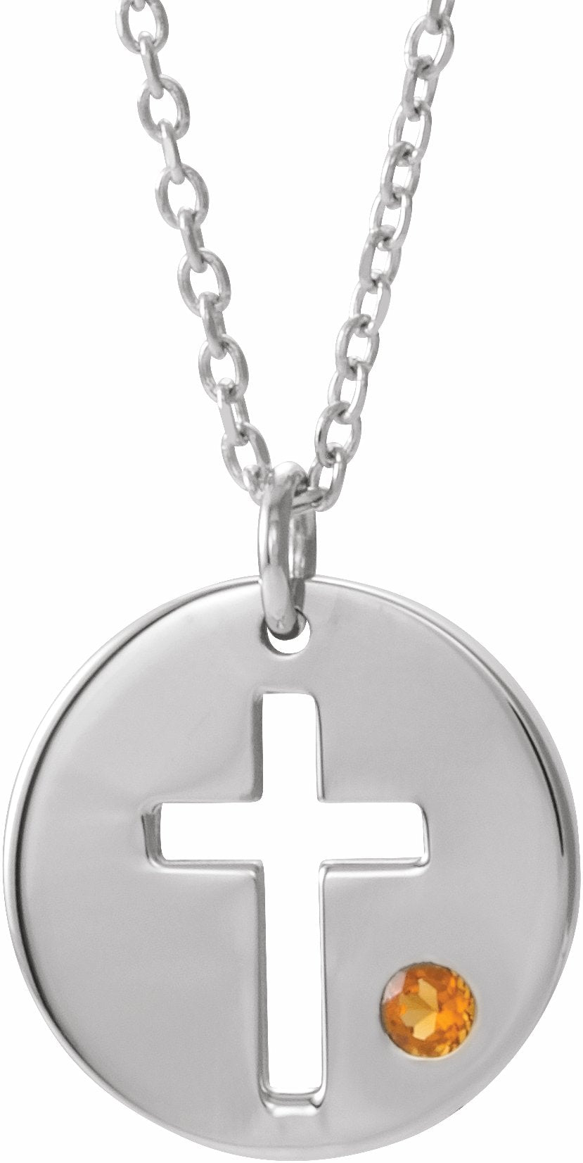 sterling silver imitation citrine pierced cross disc 16-18" necklace 