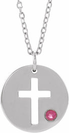 sterling silver imitation tourmaline pierced cross disc 16-18" necklace 