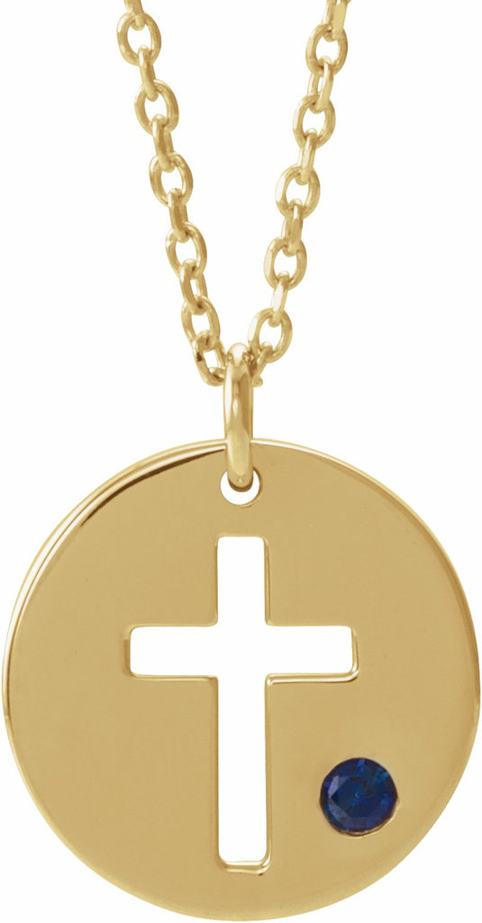 14k yellow sapphire pierced cross disc 16-18" necklace 